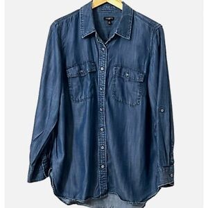 Talbots Women's Top Button Down Shirt Chambray Roll Tab Sleeve Size 1X Lyocell